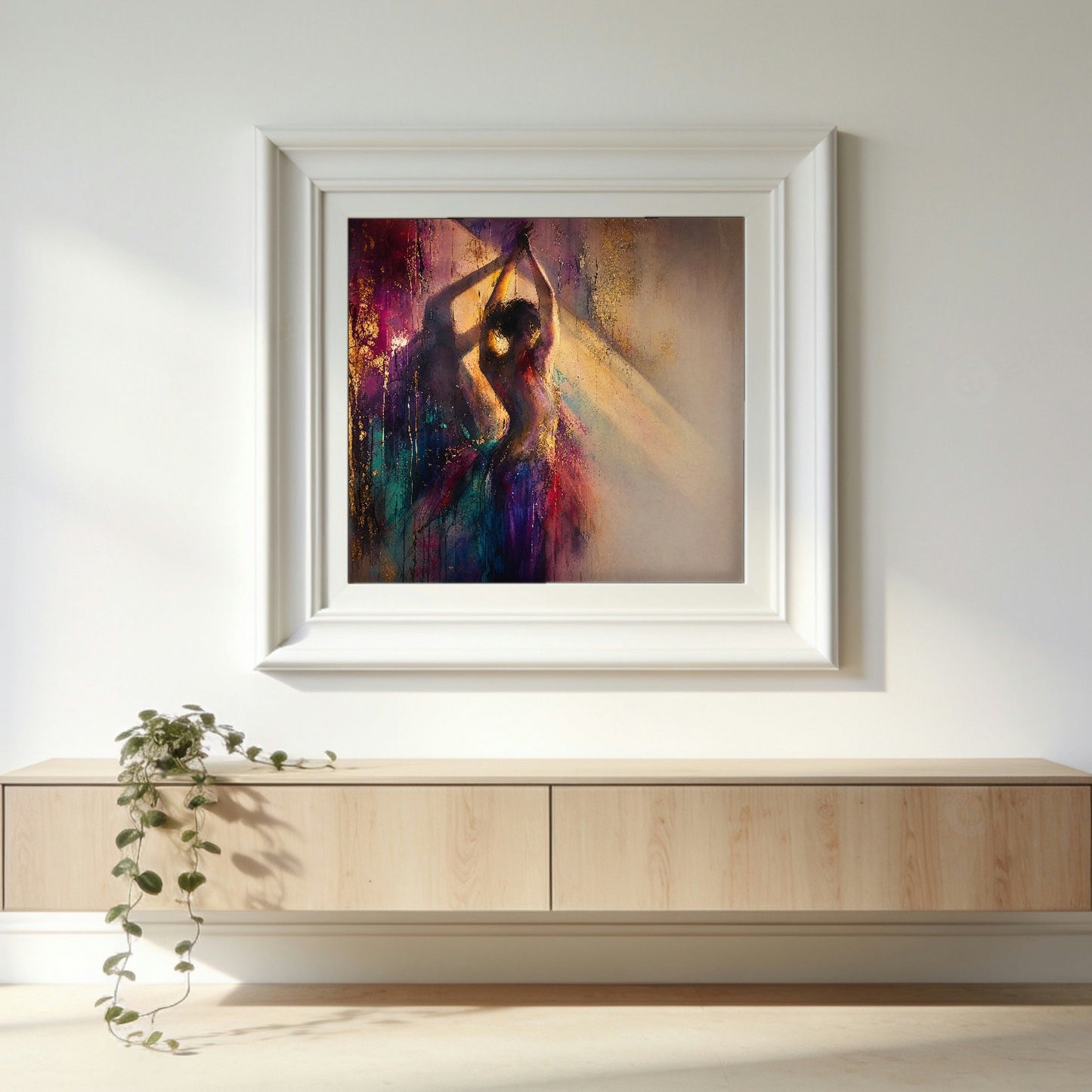Prayer in a white gallery frame, hanging on a wall