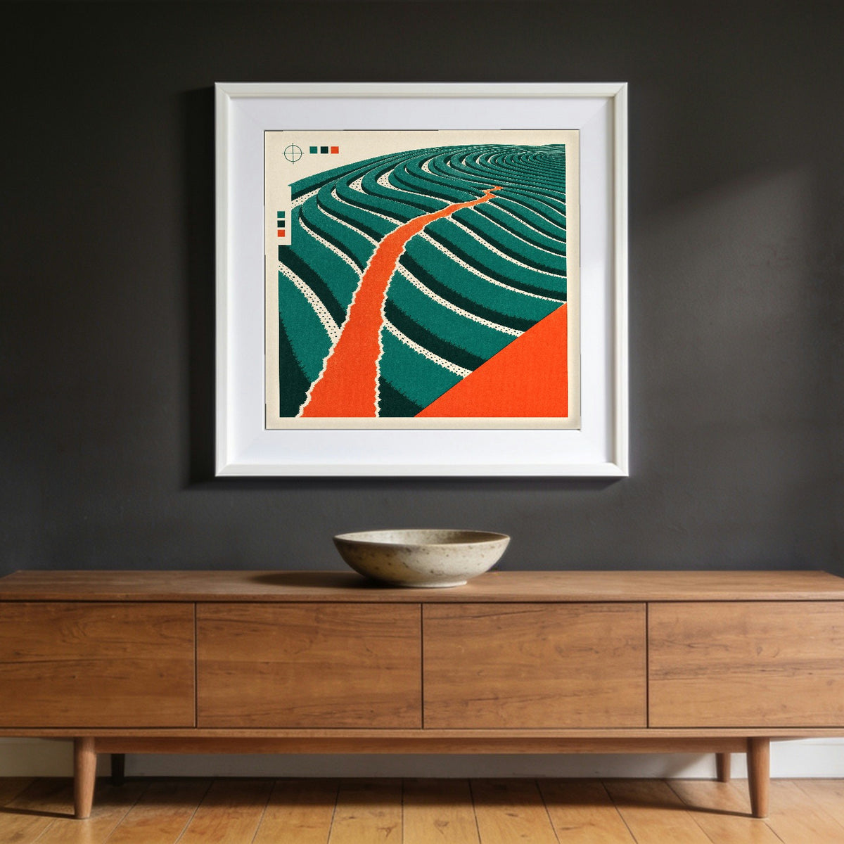 Along the Contour — framed on a wall to show scale; frame not included