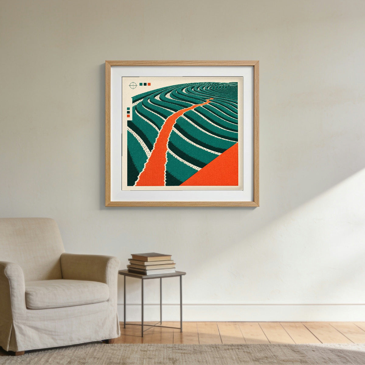 Along the Contour — framed on a wall in a second setting; frame not included