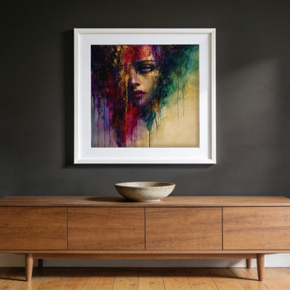Apparition framed in white, hanging on a wall