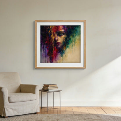 Apparition framed in oak, hanging on a wall