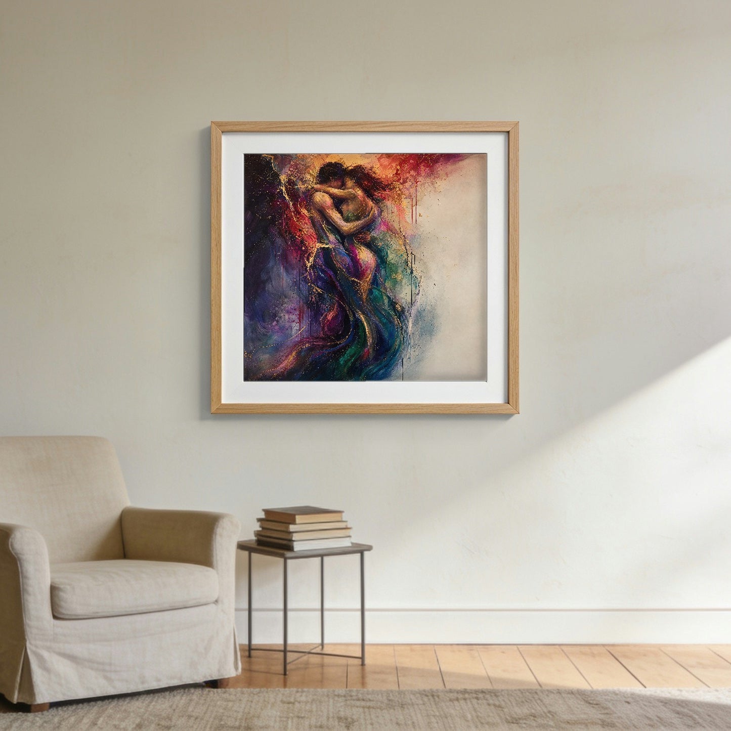 Entwined framed in oak, hanging on a wall
