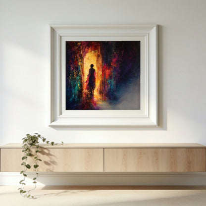 The Threshold in a white gallery frame, hanging on a wall