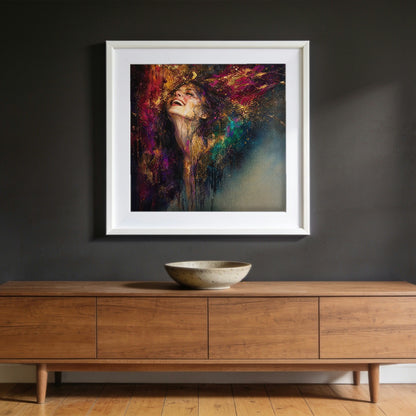 Laughter framed in white, hanging on a wall