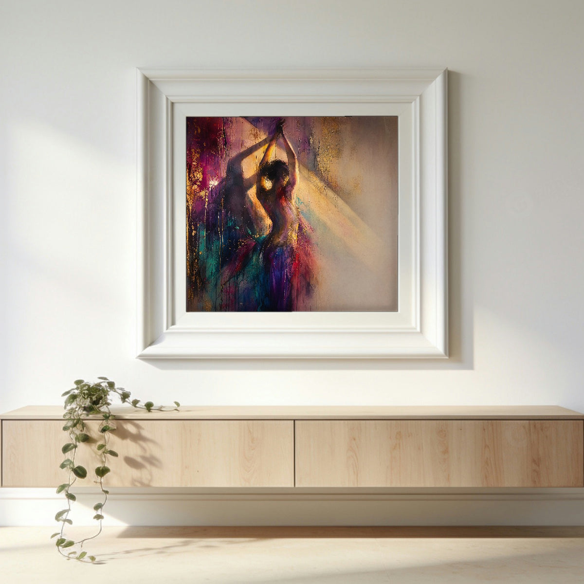 Prayer in a white gallery frame, hanging on a wall
