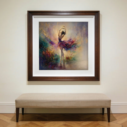 Pirouette framed in walnut, hanging on a wall