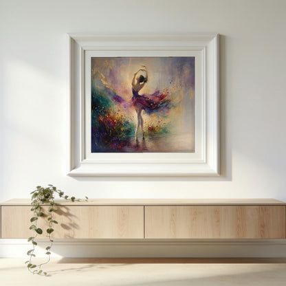 Pirouette in a white gallery frame, hanging on a wall