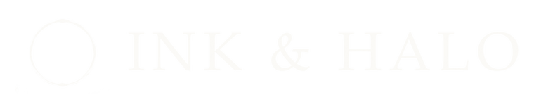 Ink & Halo logo in canvas white - for dark backgrounds