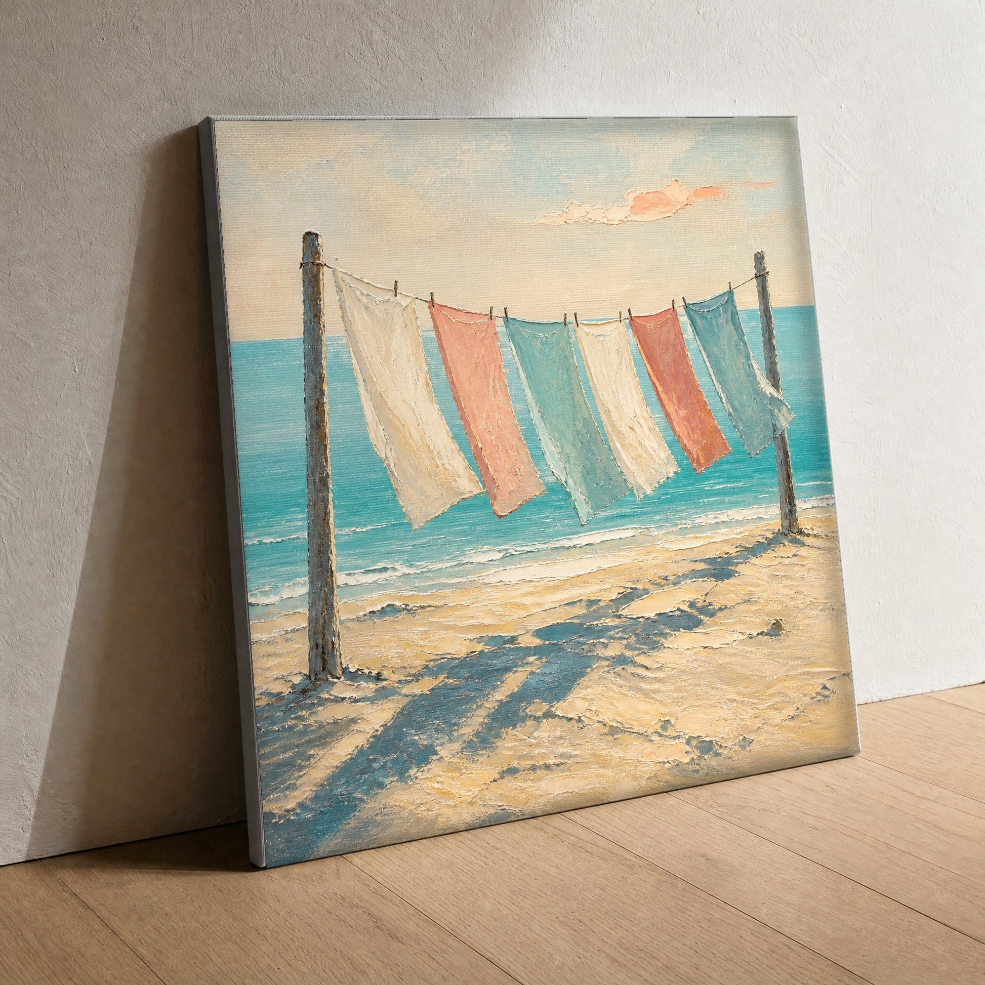 Laundry Line — canvas print, close view of the canvas weave and the stretched edge