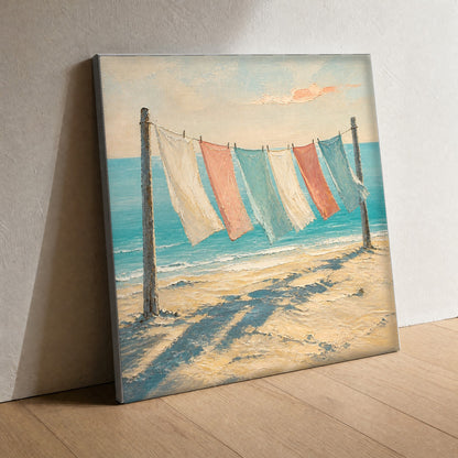 Laundry Line — canvas print, close view of the canvas weave and the stretched edge