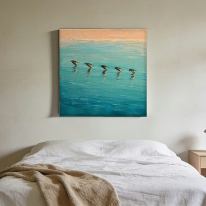Low Flight — canvas print hanging in a bedroom