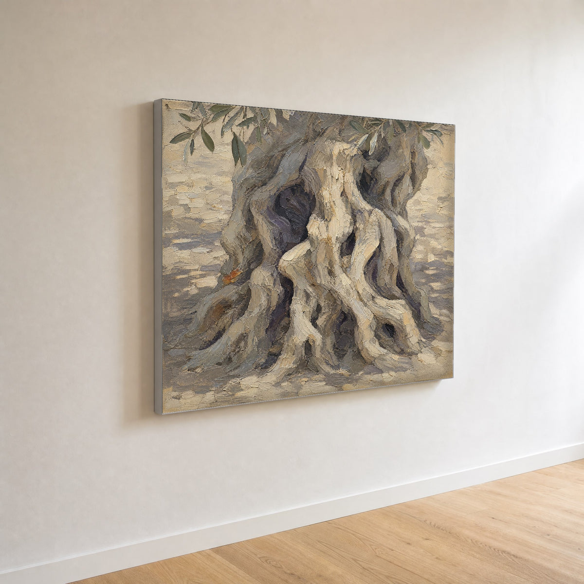 Old Wood — canvas print seen at an angle against a plain wall
