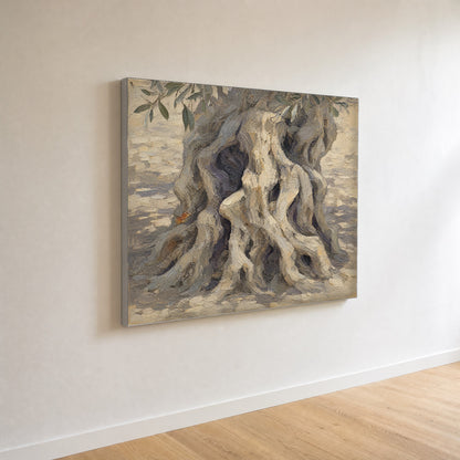 Old Wood — canvas print seen at an angle against a plain wall