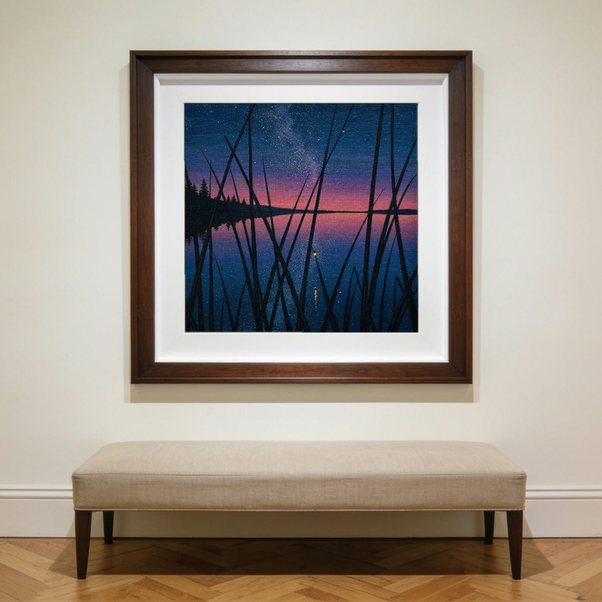 One Firefly — matte poster shown in a walnut frame to give a sense of scale; the frame is not included