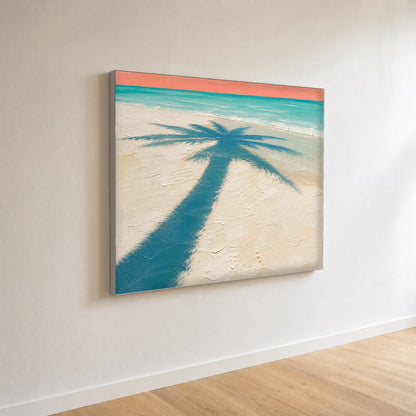 Palm Shadow — canvas print seen at an angle against a plain wall