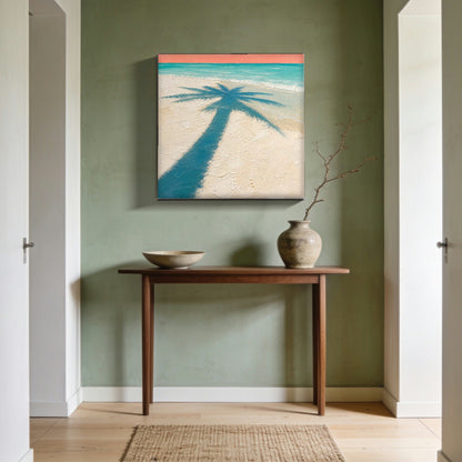 Palm Shadow — canvas print hanging in an entryway