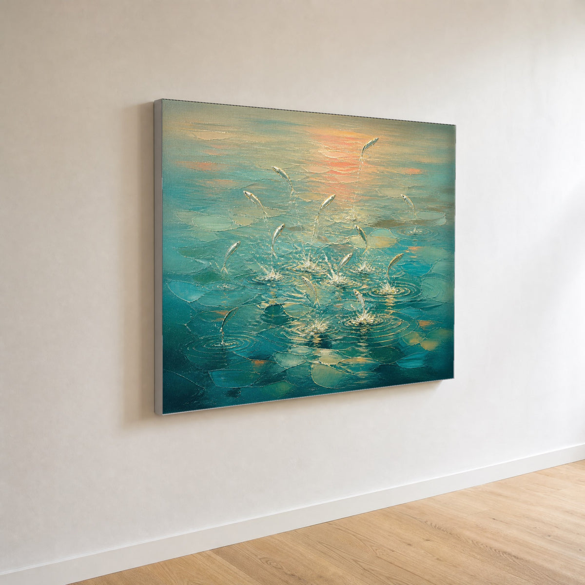 Silver — canvas print seen at an angle against a plain wall