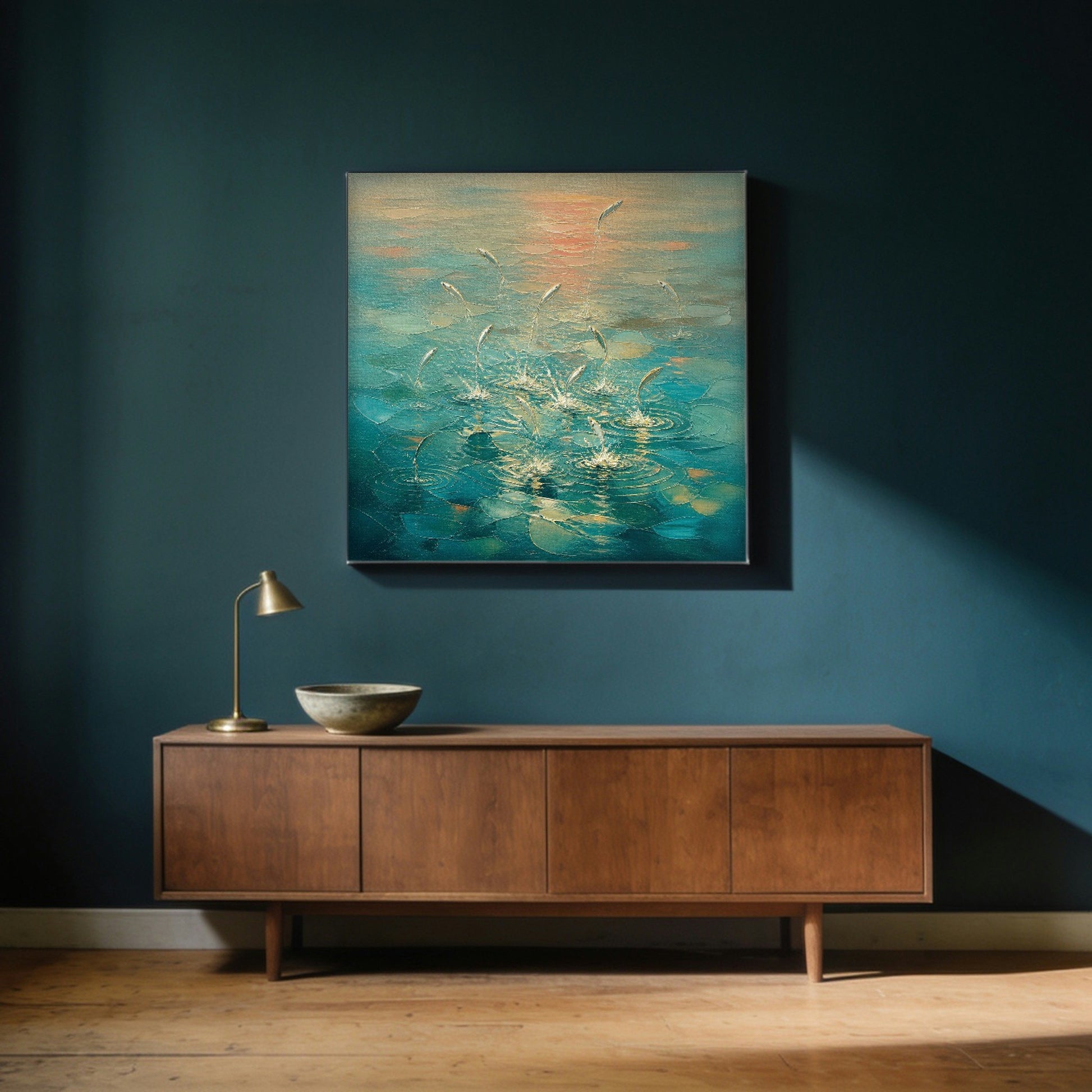 Silver — canvas print hanging in a dark-walled living room
