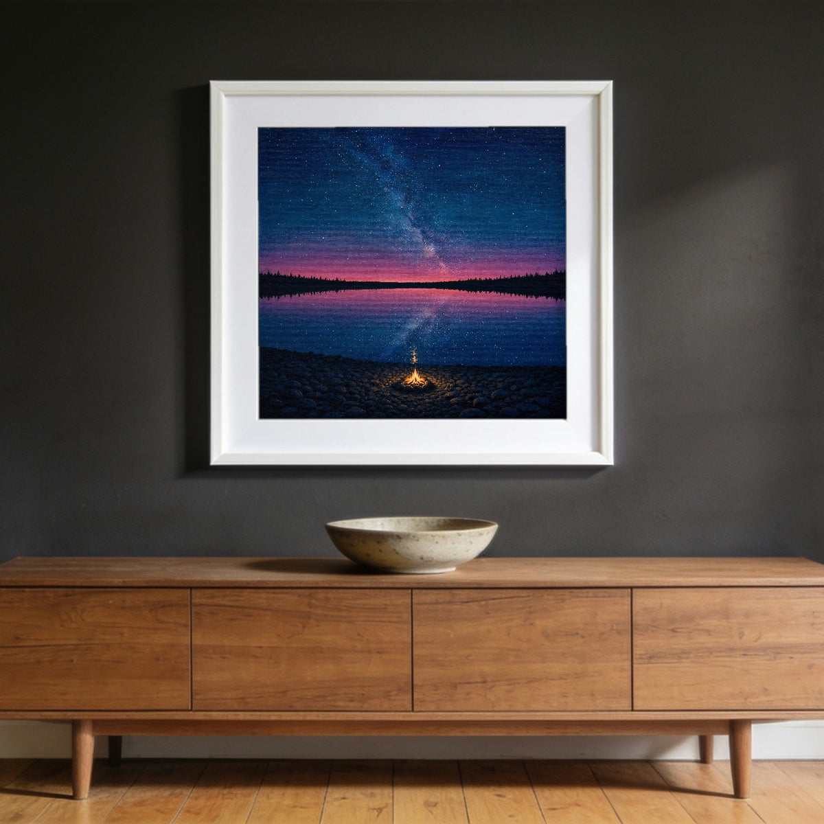 Small Fire — matte poster shown in a white frame to give a sense of scale; the frame is not included