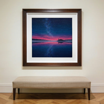 The Lighthouse — matte poster shown in a walnut frame to give a sense of scale; the frame is not included