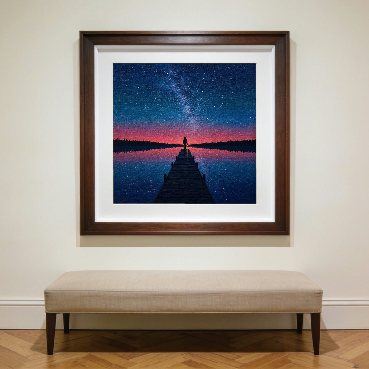 The Long Dock — matte poster shown in a walnut frame to give a sense of scale; the frame is not included