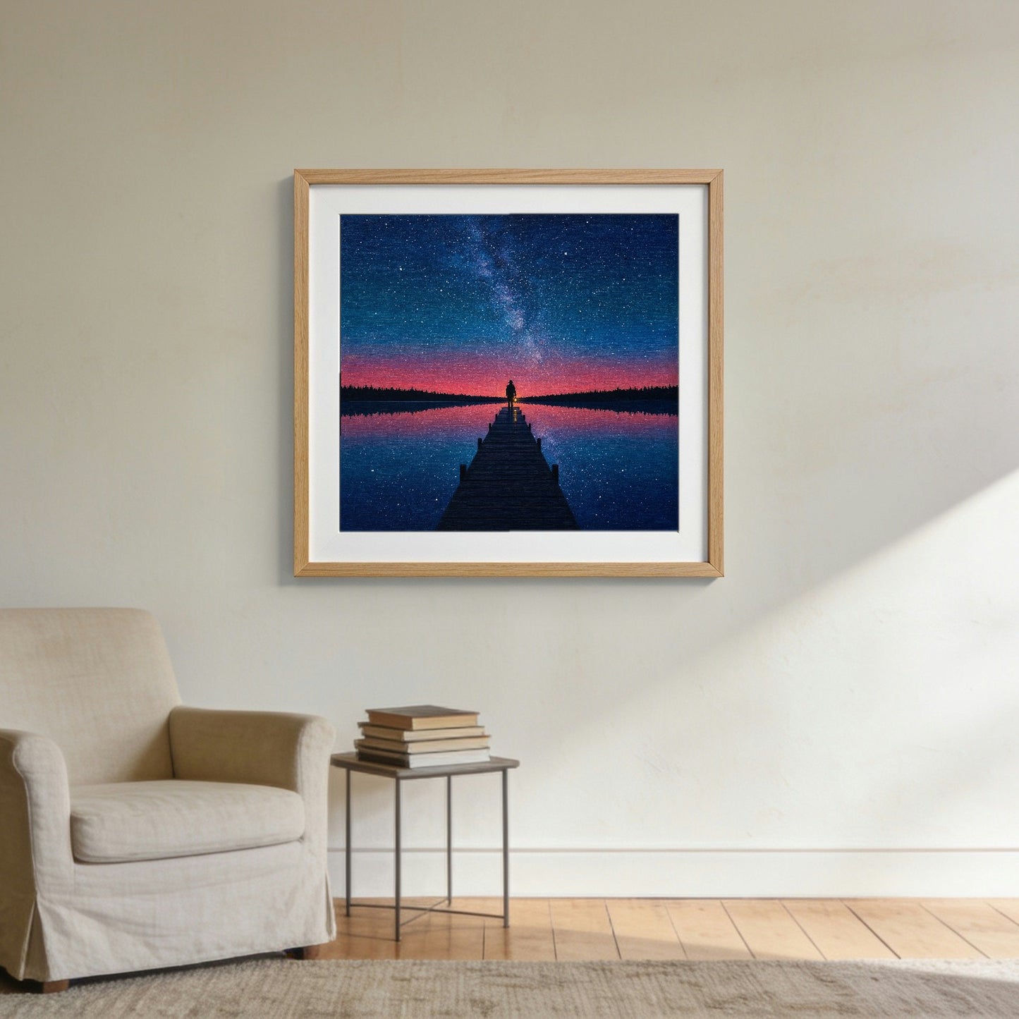 The Long Dock — matte poster shown in an oak frame to give a sense of scale; the frame is not included