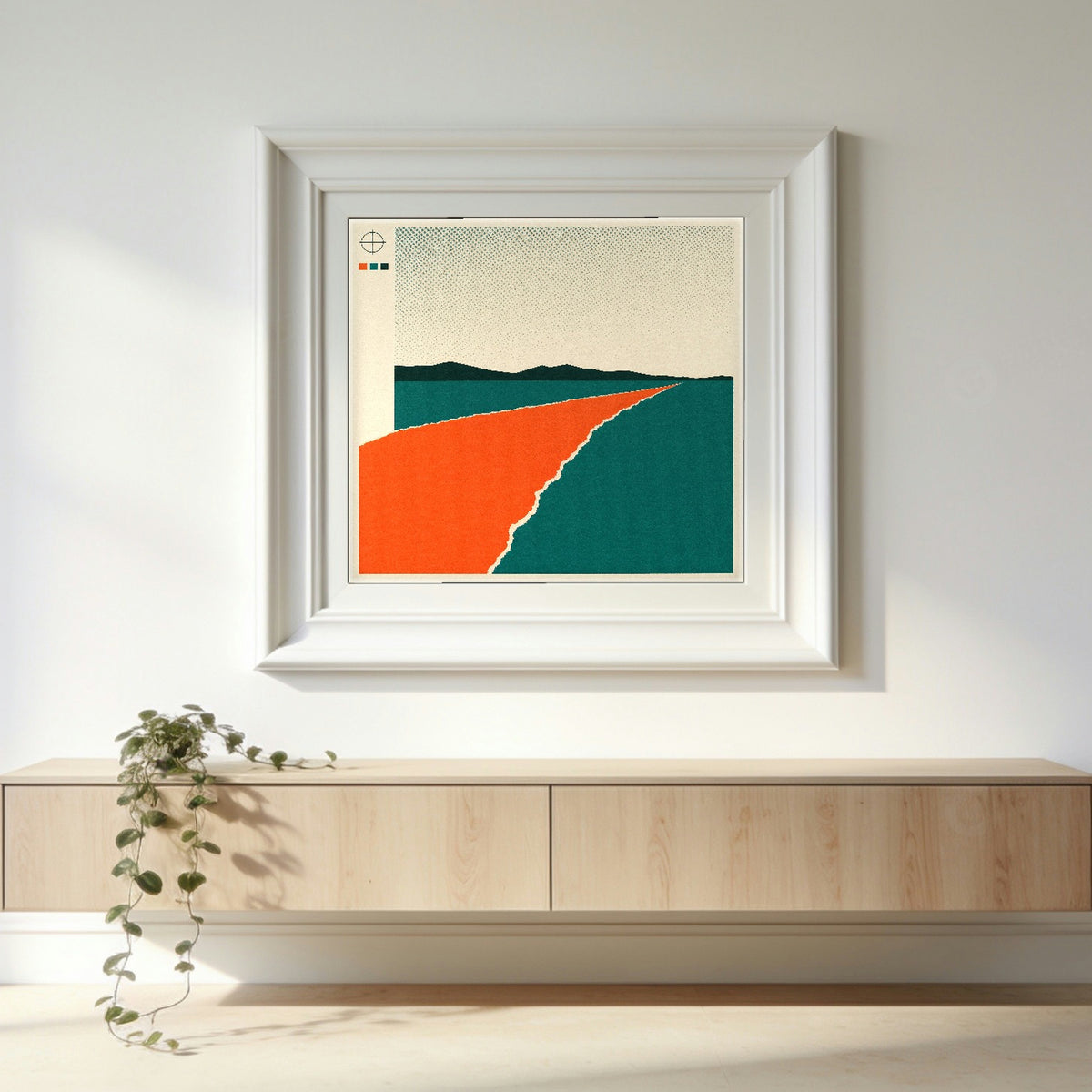 The Road Out — framed on a wall in a second setting; frame not included