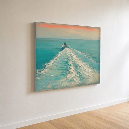 Wake — canvas print seen at an angle against a plain wall